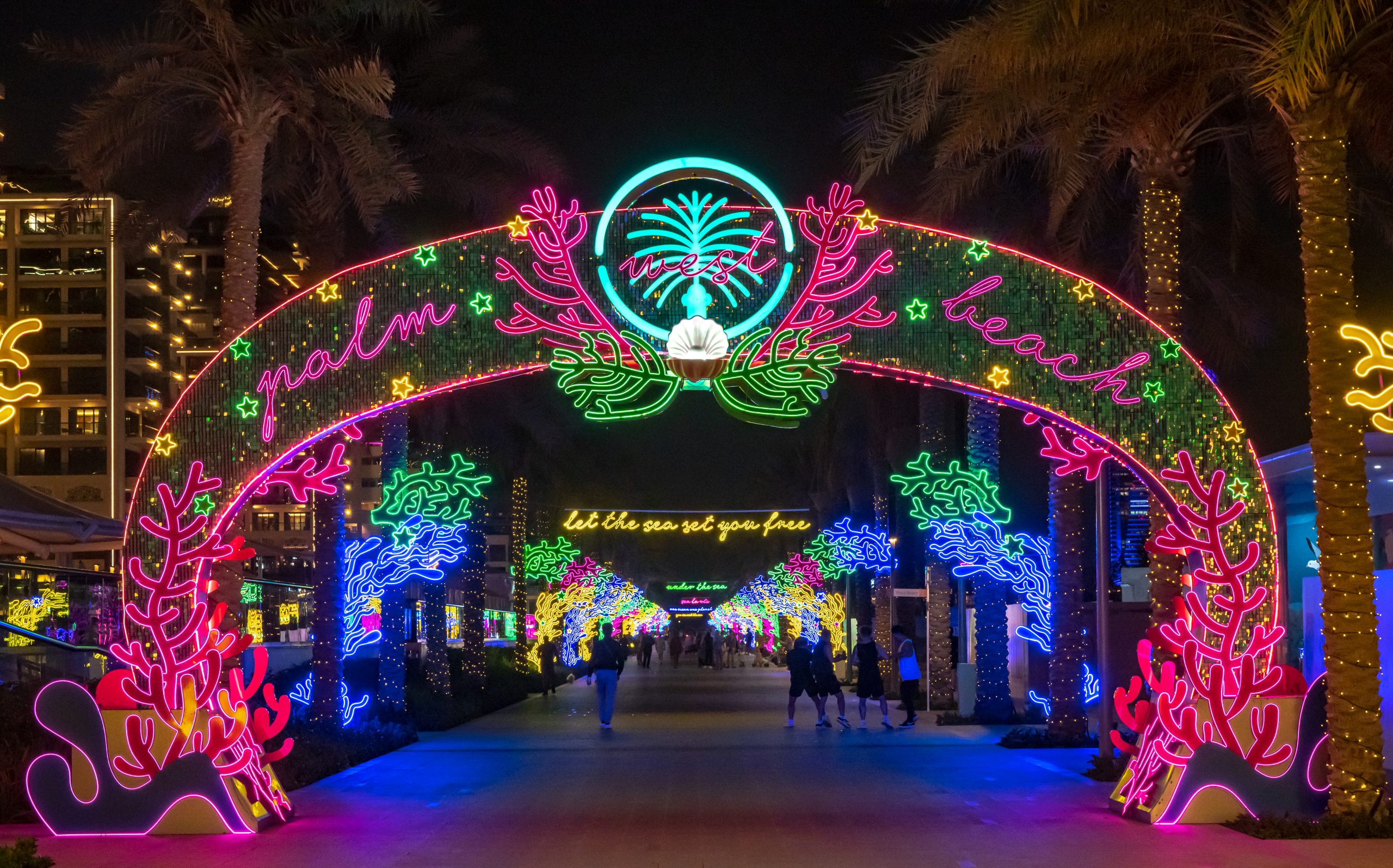 Magic Of The Ocean: neon Palm Beach arch at Palm Jumeirah, Dubai