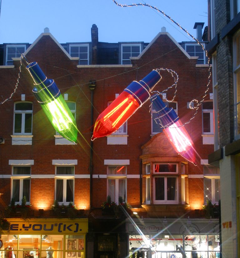 Carnaby Fairy Lights: giant fairy light bulbs strung across Carnaby Street, London