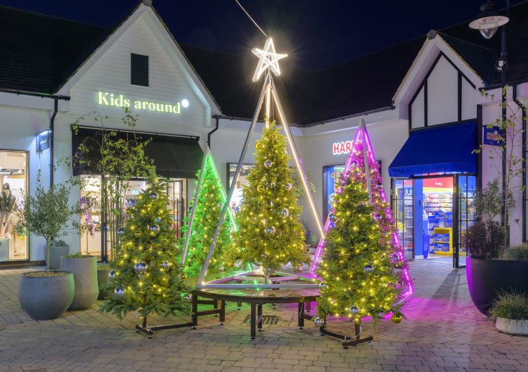 Festive Tableaus: illuminated Christmas tree tableau at Braintree Village, Essex