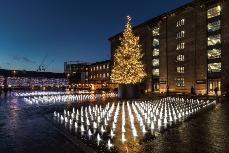 Giant Christmas Tree: illuminated tree and light field in Granary Square by Coal Drops Yard, London