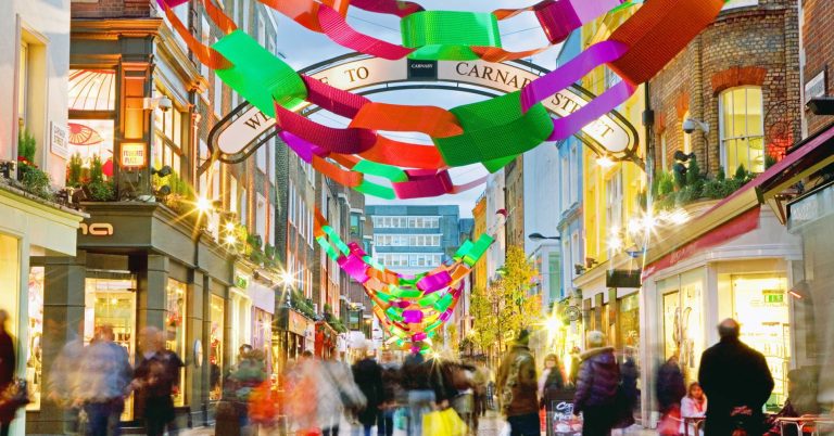 Carnaby Paper Chains: giant colourful paper chains across Carnaby Street, London