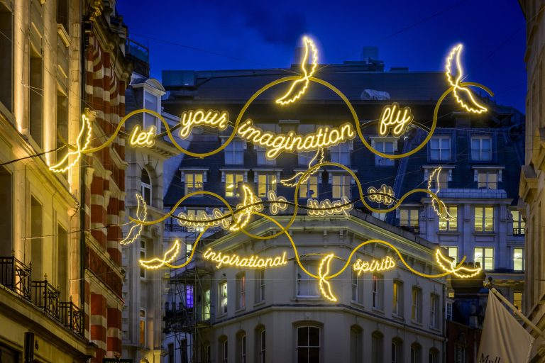 Glasshouse St: Let your imagination fly neon light installation, London
