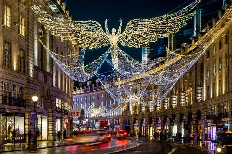 Regent Street Spirit of Christmas illuminated angel installation, London