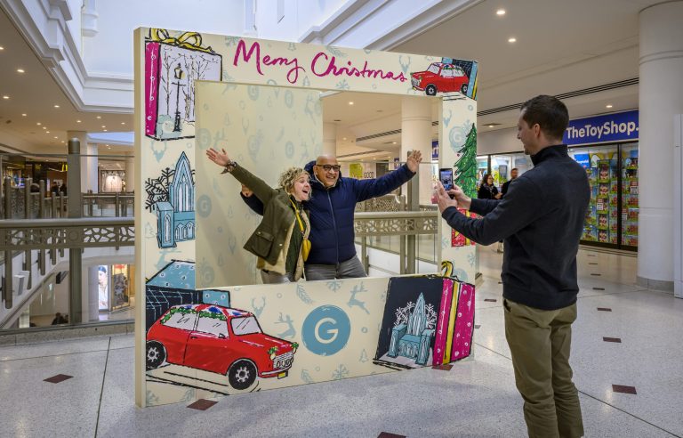 Gifts From The Glades: Christmas photo booth with shoppers at The Glades, Bromley