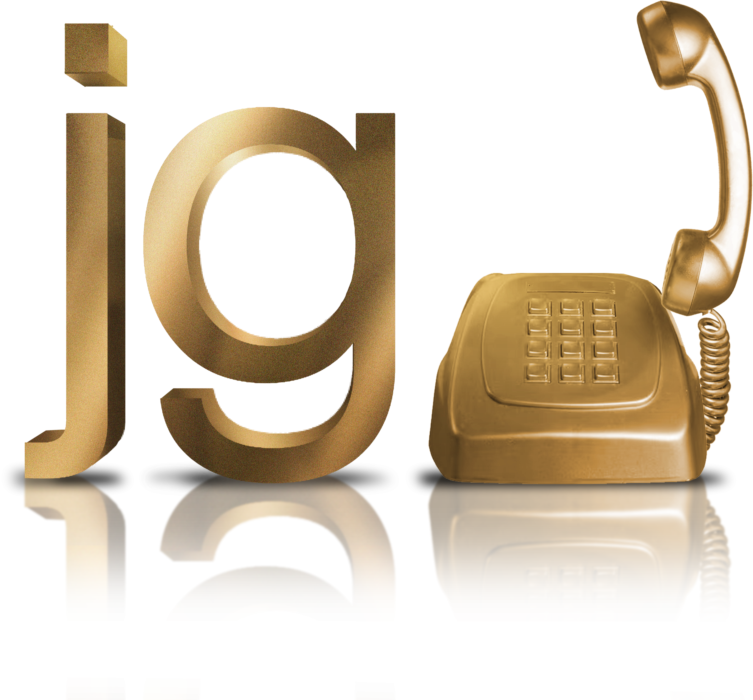 Gold JGD lettering beside a gold vintage telephone